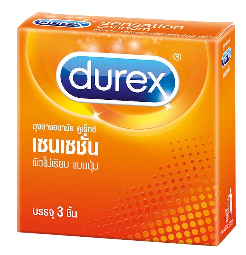 Durex เซนเซซั่น ถุงยางอนามัยผิวไม่เรียบแบบปุ่ม 3ชิ้น ขนาด52มม.